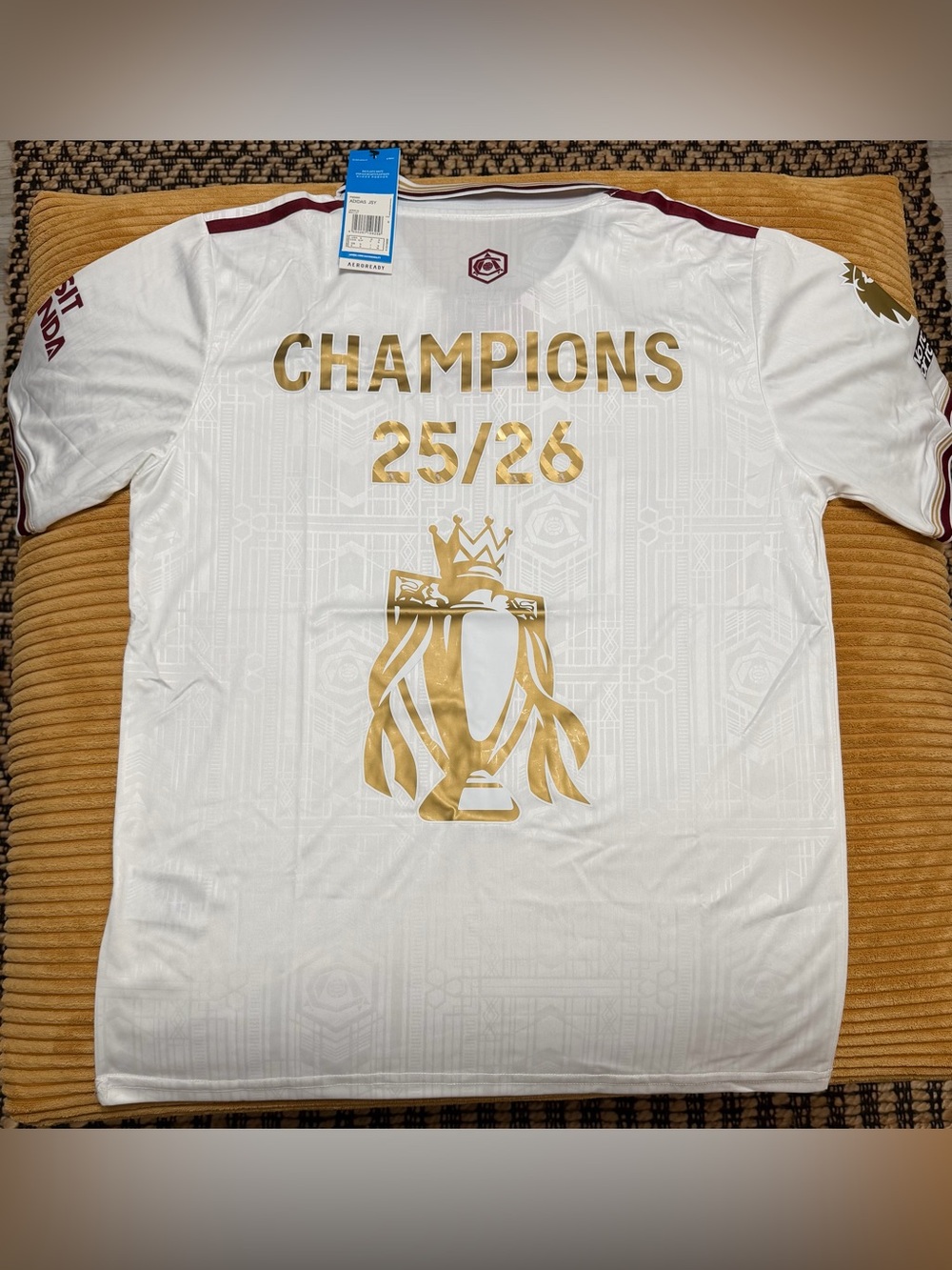 Arsenal 2025/26 White Away Jersey with CHAMPIONS 26/25 printed with badges